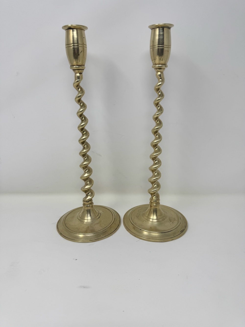 VTGBrass barley twist Candlestick Holders - Pair late 20th century 9” preowned